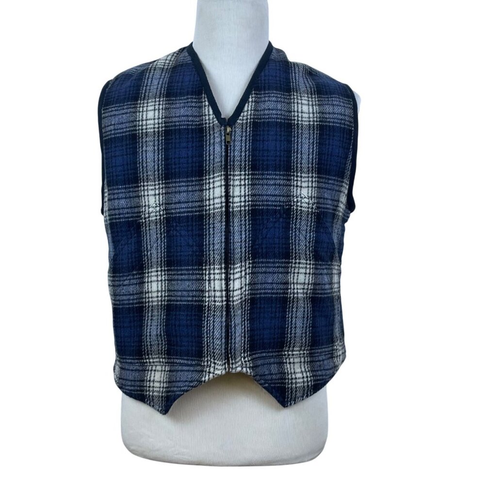 Vintage Britches Great Outdoors Mens Blue Plaid Sleeveless Vest Warm Casual